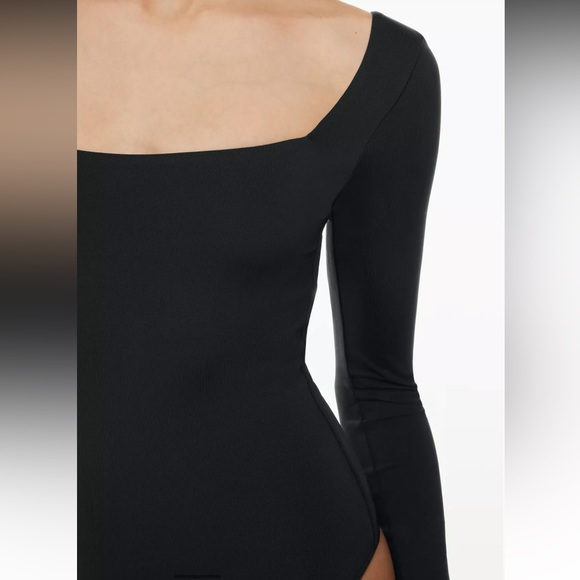 Aritzia Babaton Square Neck Long Sleeve Bodysuit in Black with Thong Bottom - Picture 3 of 10